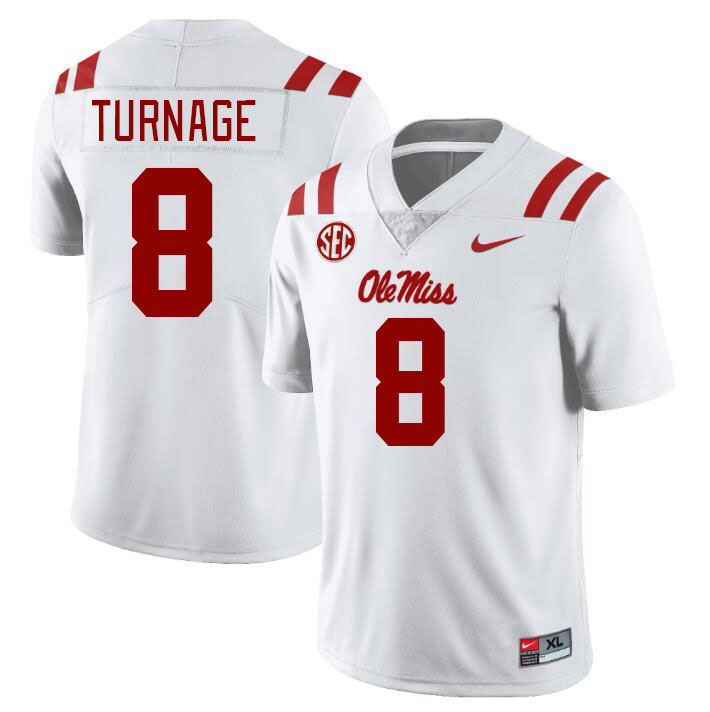 Men #8 Brandon Turnage Ole Miss Rebels College Football Jerseys Stitched-White